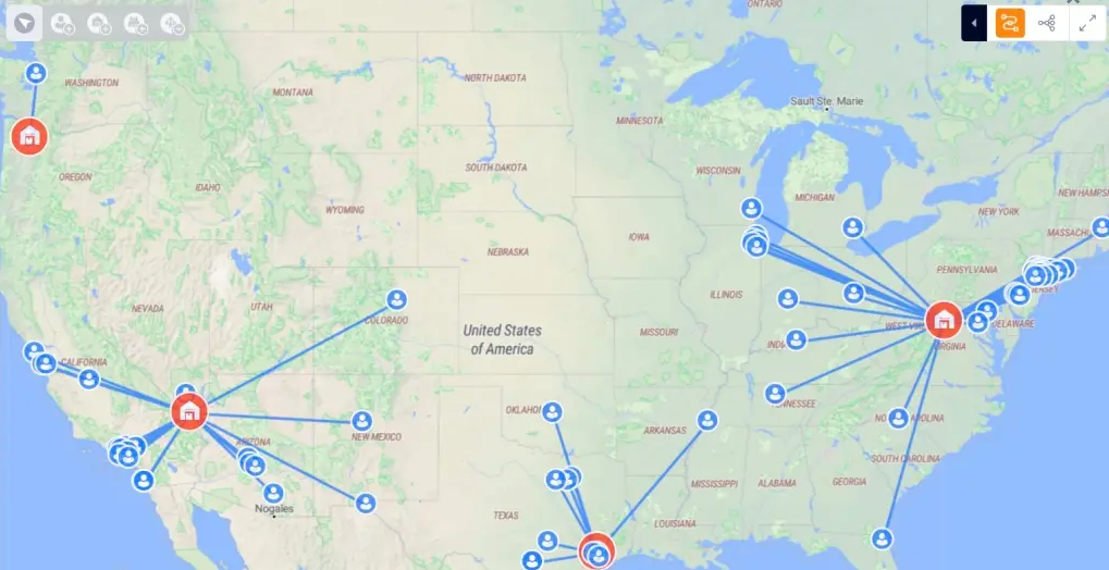 Network mapping for pricing: model output projected across the active and adjacent lane network. Where DAT is reliable, where it isn't, and where we have enough internal signal to price anyway.